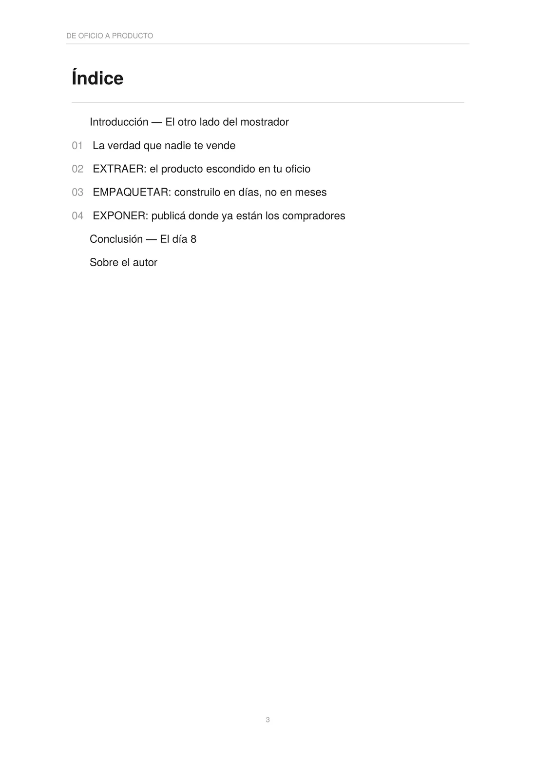 Índice completo de la guía De Oficio a Producto