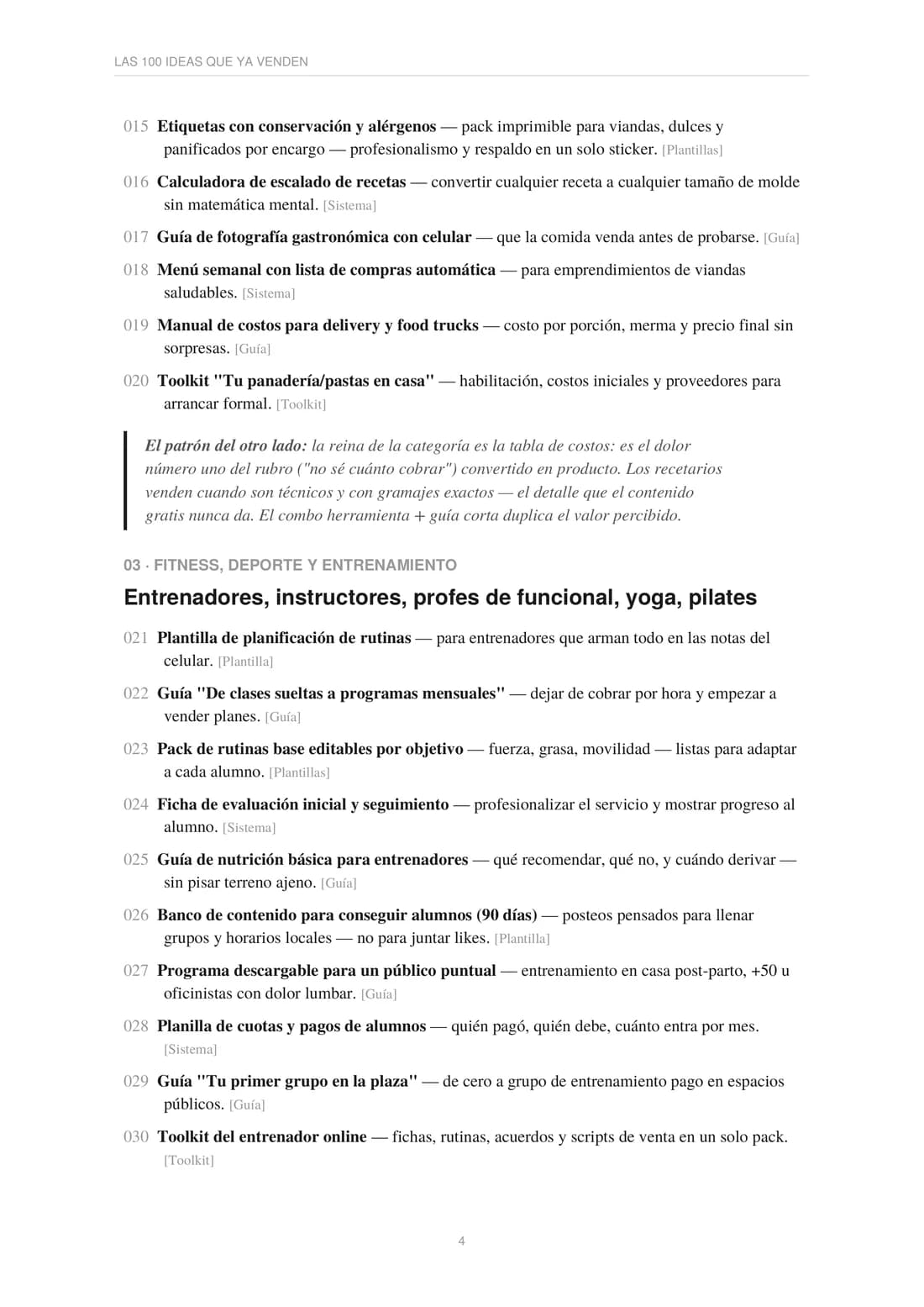 Las 100 Ideas organizadas por familia de oficio